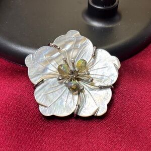 Silver Flower Brooch with Iridescent Bead Center